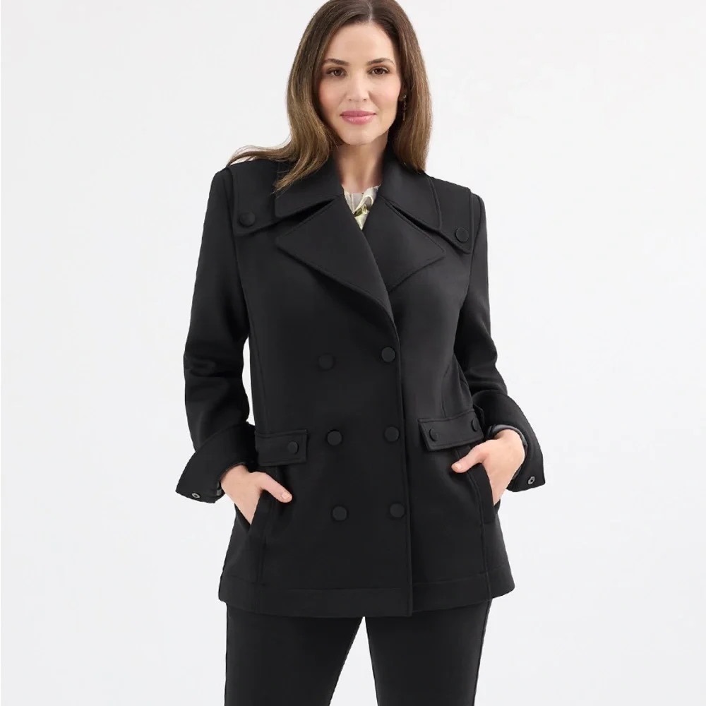 CABI Diplomat Black Double Breasted Snap Military Jacket Style 4673 XXS XX-Small